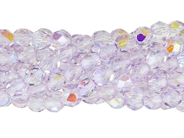 Czech Glass 6mm Coated Lavender AB Fire-Polish Bead Strand by Starman