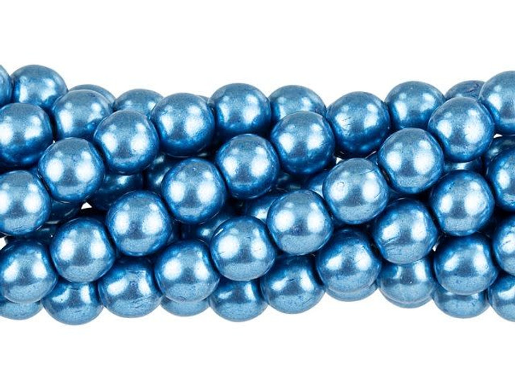 Czech Glass 6mm ColorTrends Saturated Metallic Little Boy Blue Round Bead Strand by Starman