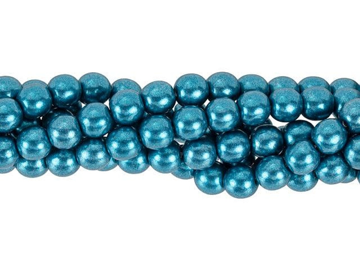 Czech Glass 6mm ColorTrends Saturated Metallic Quetzal Green Round Bead Strand (50pc Strand) by Starman