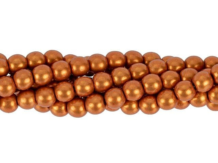 Czech Glass 6mm ColorTrends Saturated Metallic Russet Orange Round Bead Strand (50pc Strand) by Starman