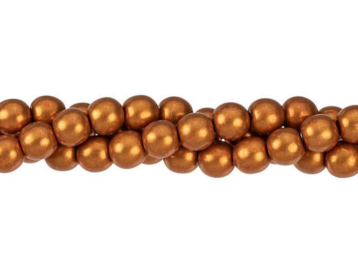 Czech Glass 6mm ColorTrends Saturated Metallic Russet Orange Top-Drilled Round Bead (25pc Strand) by Starman