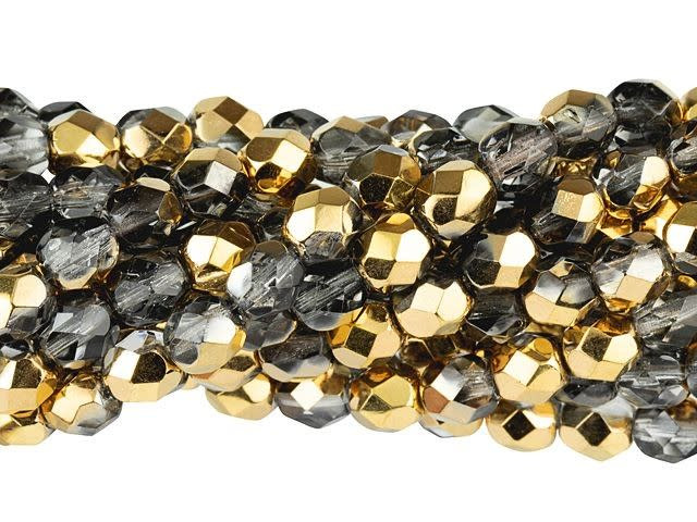 Czech Glass 6mm Half Gold Fire-Polish Bead Strand by Starman