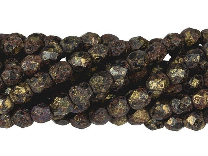 Czech Glass 6mm Jet - Stone Copper Picasso Fire-Polish Bead Strand by Starman