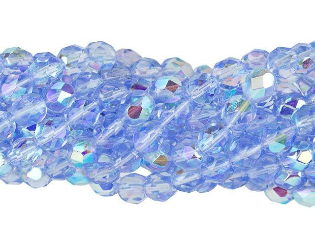 Czech Glass 6mm Lt Sapphire AB Fire-Polish Bead Strand by Starman