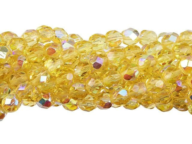 Czech Glass 6mm Lt Topaz AB Fire-Polish Bead Strand by Starman