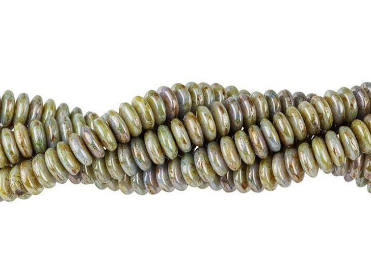 Czech Glass 6mm Luster Opaque Green Rondelle Bead Strand by Starman