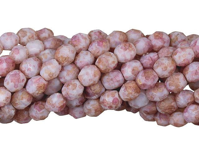 Czech Glass 6mm Marbled Pink - Stone Picasso Fire-Polish Bead Strand by Starman