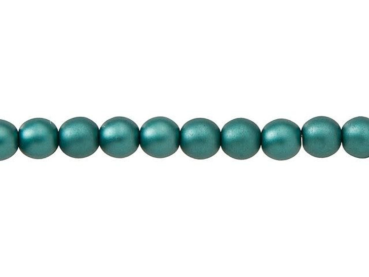 Czech Glass 6mm Matte Teal Round Glass Pearl Bead Strand by Starman