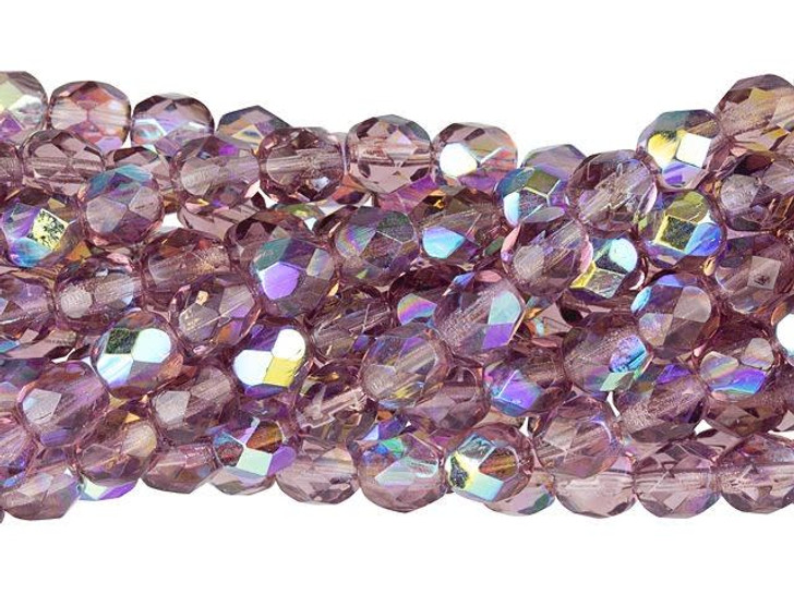 Czech Glass 6mm Med Amethyst AB Fire-Polish Bead Strand by Starman