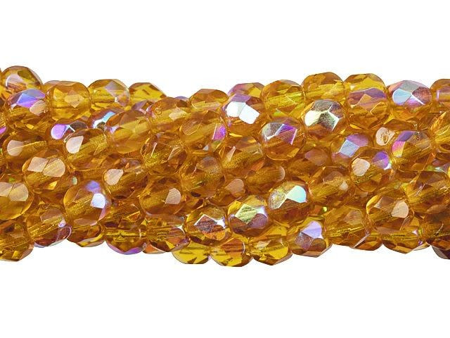 Czech Glass 6mm Med Topaz AB Fire-Polish Bead Strand by Starman