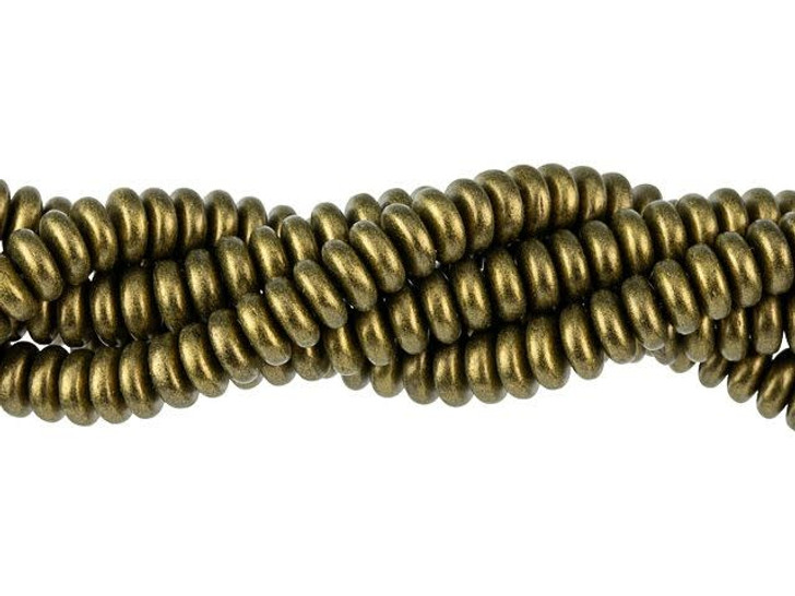 Czech Glass 6mm Metallic Suede Antique Gold Rondelle Bead Strand by Starman