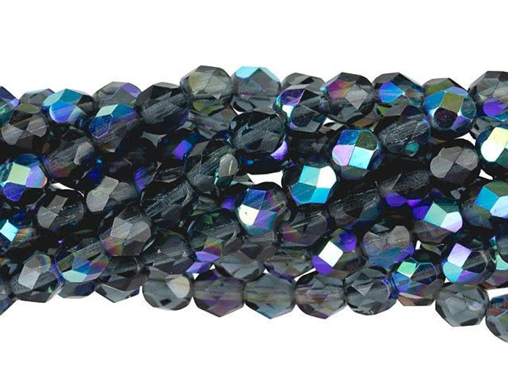 Czech Glass 6mm Montana Blue AB Fire-Polish Bead Strand by Starman