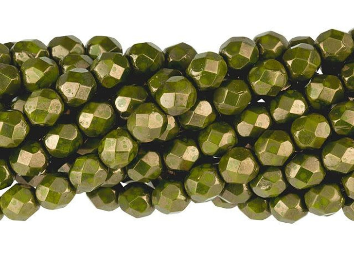 Czech Glass 6mm Opaque Olive Moon Dust Fire-Polish Bead Strand by Starman Czech Glass 6mm Opaque Olive Moon Dust Fire-Polish Bead Strand by Starman