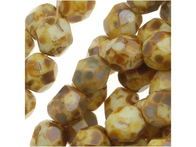 Czech Glass 6mm Opaque White Picasso Fire-Polish Bead Strand by Starman