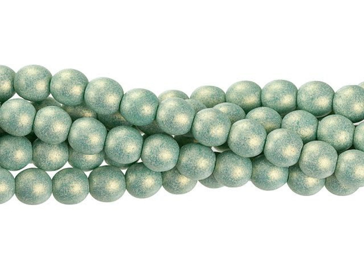 Czech Glass 6mm Sueded Gold Turquoise Round Bead Strand by Starman