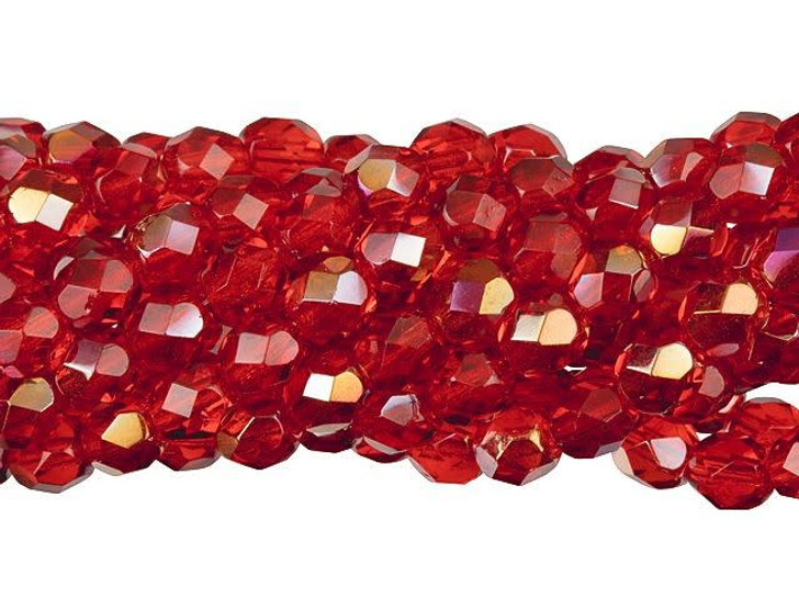 Czech Glass 6mm Twilight - Siam Ruby Fire-Polish Bead Strand by Starman