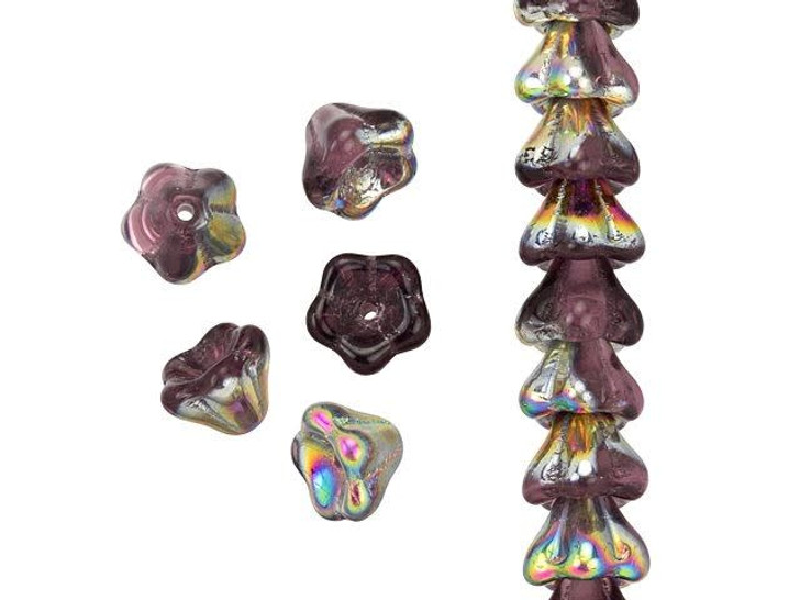 Czech Glass 8 x 6mm Amethyst Vitral Bell Flower Bead Strand by Starman