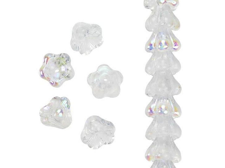 Czech Glass 8 x 6mm Crystal AB Bell Flower Bead Strand by Starman