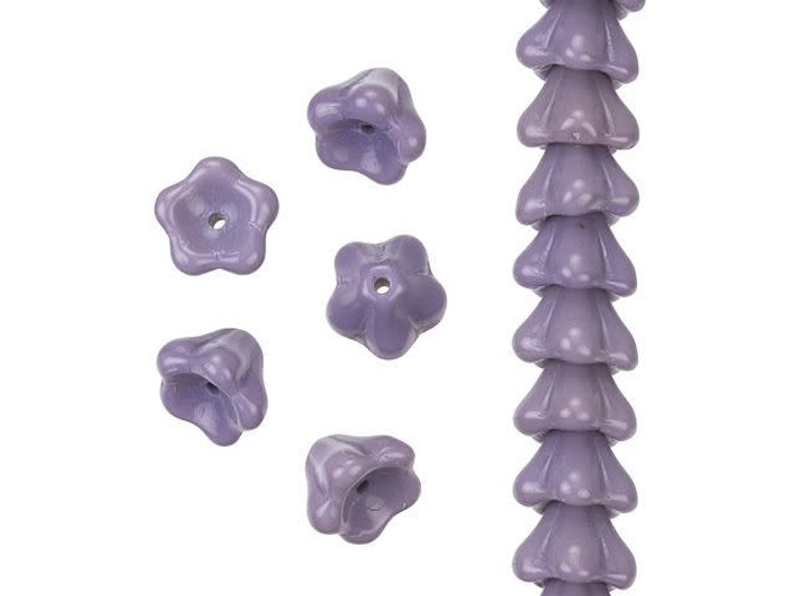 Czech Glass 8 x 6mm Opaque Purple Bell Flower Bead Strand by Starman