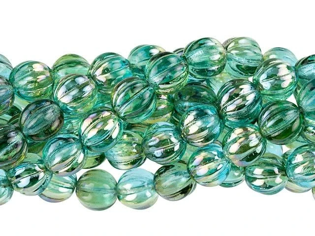 Czech Glass 8mm Aquamarine Celsian Melon Bead Strand by Starman