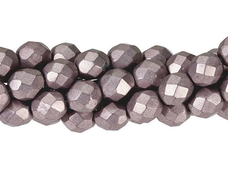 Czech Glass 8mm ColorTrends Saturated Metallic Almost Mauve Fire-Polish Bead Strand by Starman