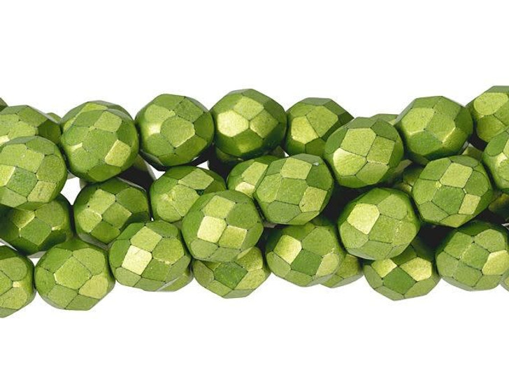 Czech Glass 8mm ColorTrends Saturated Metallic Lime Punch Fire-Polish Bead Strand by Starman