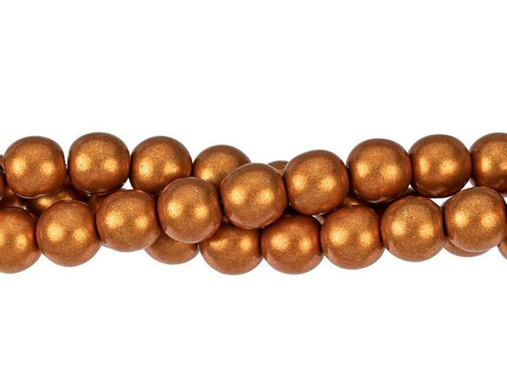 Czech Glass 8mm ColorTrends Saturated Metallic Russet Orange Round Bead Strand (25pc Strand) by Starman