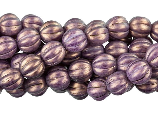 Czech Glass 8mm Halo Ethereal Regal Melon Bead Strand by Starman