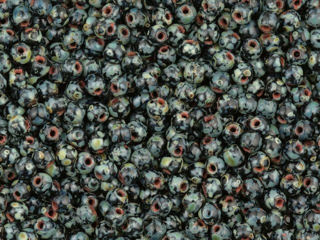 Czech Glass Round Beads 3mm Jet Picasso (100pc Strand) by Starman