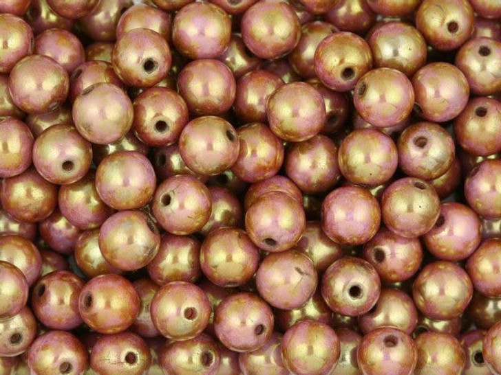 Czech Glass Round Beads Opaque Rose and Topaz Luster 6mm (50pc Strand) by Starman
