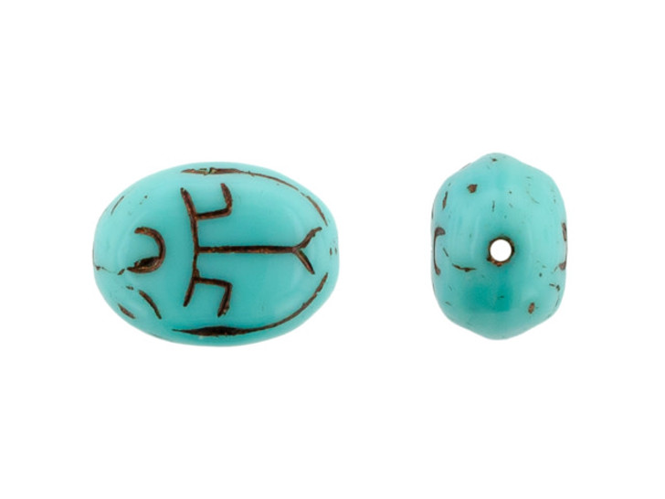 Czech Glass Turquoise with Bronze Finish Scarab Bead by Raven's Journey