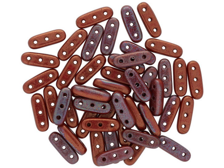 CzechMates 3-Hole 10mm Bronze Luster Iris Opaque Red Beam Bead 2.5-Inch Tube