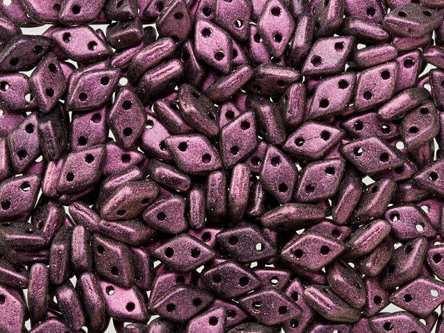 CzechMates Diamond 4 x 6mm Polychrome Pink Olive Czech Glass 2-Hole Beads, 2.5-Inch Tube