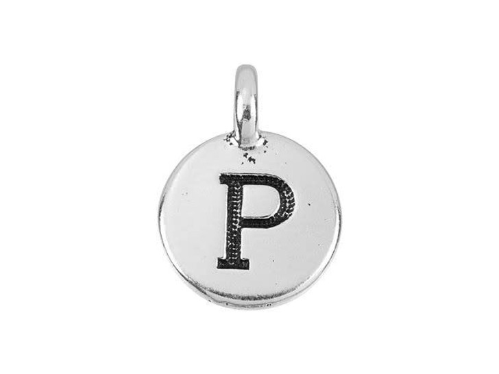 TierraCast Antique Silver-Plated Pewter Round Alphabet Charm - P TierraCast Antique Silver-Plated Pewter Round Alphabet Charm - P