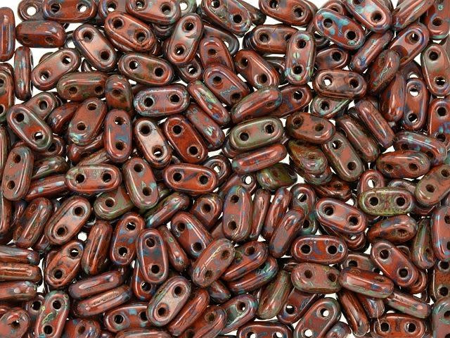 CzechMates Glass 3 x 6mm 2-Hole Picasso Umber Bar Bead 2.5-Inch Tube