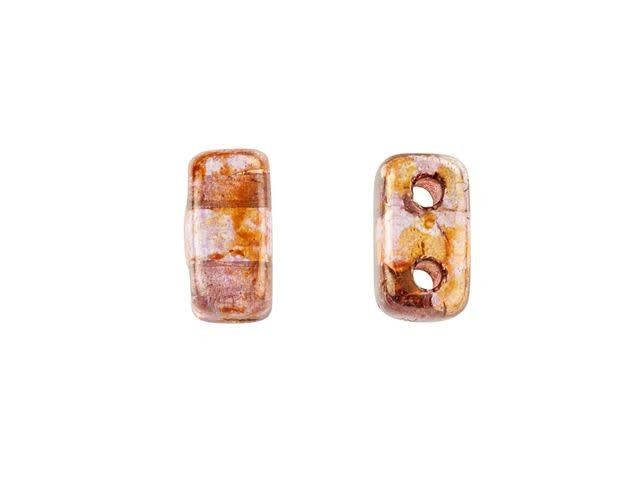 CzechMates Glass 3 x 6mm Luster Rose/Gold Topaz 2-Hole Brick Bead Strand