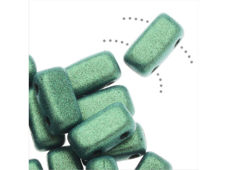 CzechMates Glass 3 x 6mm Metallic Suede Lt Green 2-Hole Brick Bead Strand