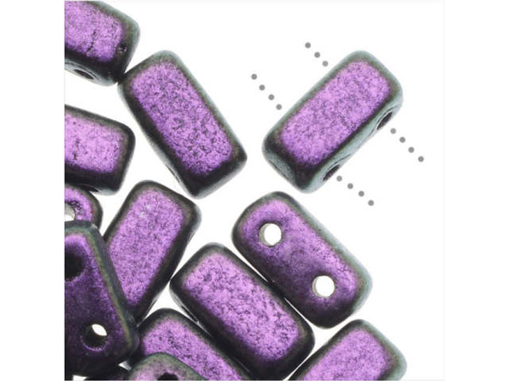 CzechMates Glass 3 x 6mm Polychrome Black Currant 2-Hole Brick Bead Strand