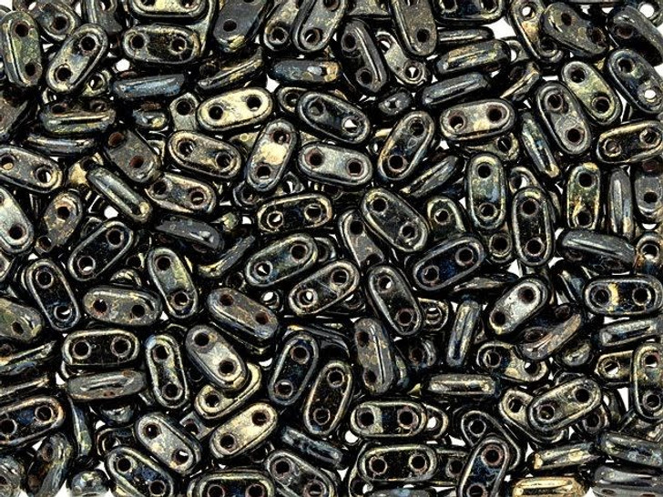 CzechMates Glass 3x6mm 2-Hole Jet with Bronze Picasso Bar Bead, 2.5-Inch Tube