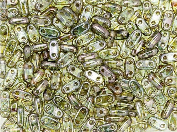 CzechMates Glass 3x6mm 2-Hole Transparent Green Luster Bar Bead, 2.5-Inch Tube