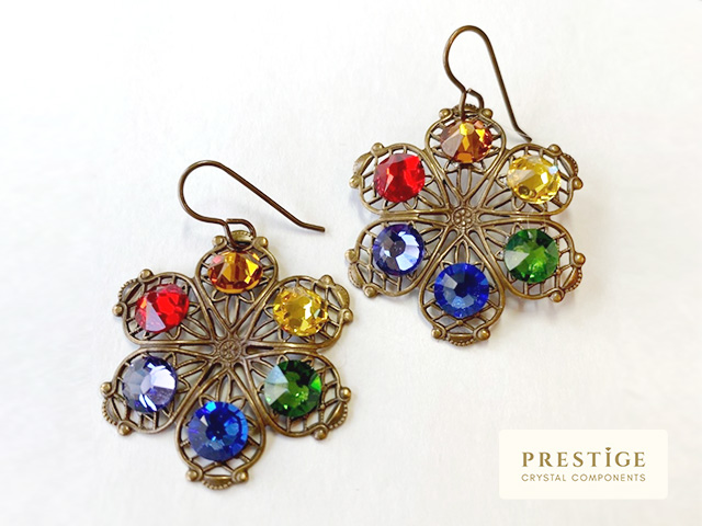 Rainbow Rhinestone Filigree Earrings