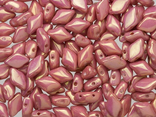 Matubo GemDuo 8 x 5mm Opaque Pink Luster Czech Glass 2-Hole Bead