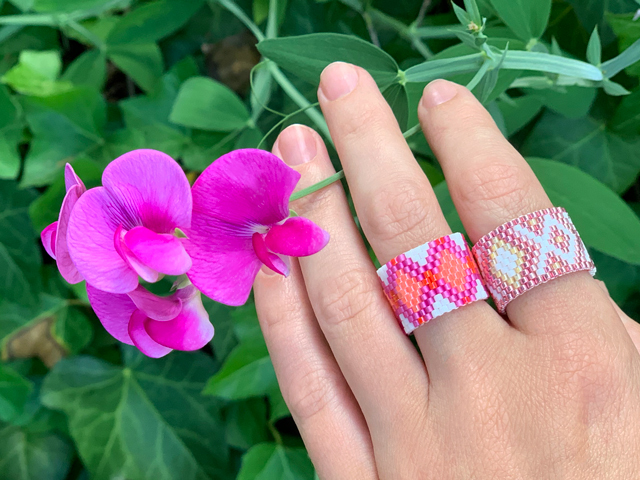 【Shapes Studio】Double Beaded Bandリング Pink Peyote Rings