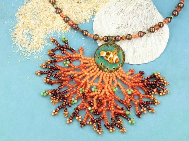hidden treasure seed bead coral prestige crystal fringe necklace 04282.1654127055