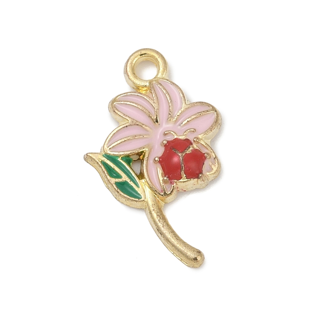 2025発売ラベンダーチャーム Gold Enamel Lavender Flower with Ladyug Charm - 22mm
