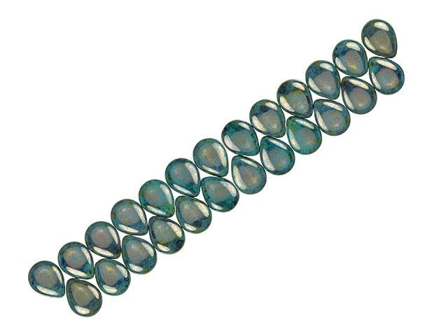 ★パラサイト 16ミリ珠 ビーズB(SA+) Czech Glass 16mm Turquoise Bronze Picasso Pear-Shaped Drop Bead