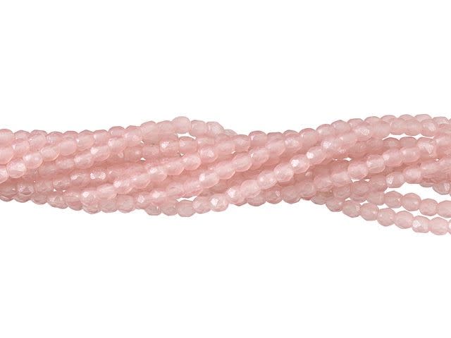 Czech Glass 2mm Milky Pink Flash Pearl Fire-Polish Bead Strand by