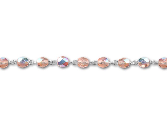 Image of 6mm rosaline AB fire-polish beaded chain