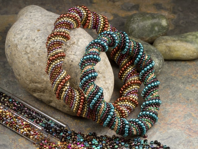 Image of the Spiraling Splendor bracelets using the Cellini spiral stitch technique