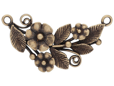 JBB Antique Brass-Plated Brass Flowers with Leaves Curved Link